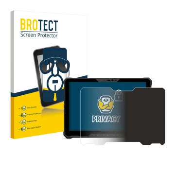 Front side of a product packaging with the brand logo BROTECT. Next to it is the device Dell Latitude 7230 Rugged Extreme show
