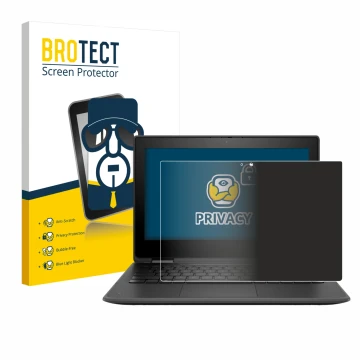 Front side of a product packaging with the brand logo BROTECT. Next to it is the device HP Pro X360 Fortis 11 G10 shown with t