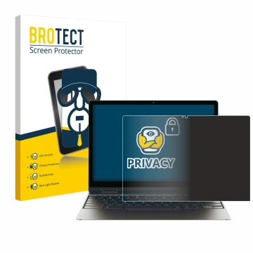 Front side of a product packaging with the brand logo BROTECT. Next to it is the device Samsung Galaxy Chromebook 2 360 shown 