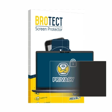 Front side of a product packaging with the brand logo BROTECT. Next to it is the device Dell Latitude 7340 shown with the corr