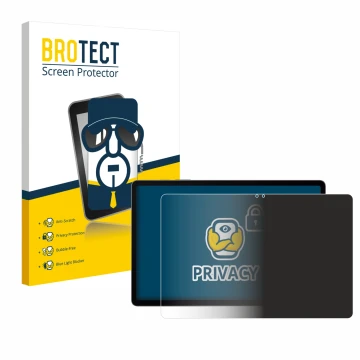 Front side of a product packaging with the brand logo BROTECT. Next to it is the device Samsung Galaxy Tab S9 FE+ shown with t