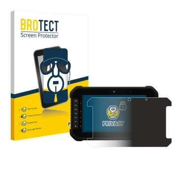 Front side of a product packaging with the brand logo BROTECT. Next to it is the device GeoMax Zenius 08 shown with the corres