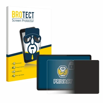 Front side of a product packaging with the brand logo BROTECT. Next to it is the device Lenovo Tab K11 shown with the correspo