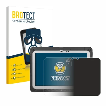 Front side of a product packaging with the brand logo BROTECT. Next to it is the device Panasonic Toughbook CF-20 MK2 shown wi