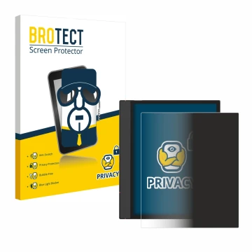 Front side of a product packaging with the brand logo BROTECT. Next to it is the device Boox Note Air 4 C shown with the corre