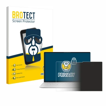 Front side of a product packaging with the brand logo BROTECT. Next to it is the device Dell XPS 13 9340 2024 shown with the c