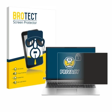 Front side of a product packaging with the brand logo BROTECT. Next to it is the device HP EliteBook 835 G11 shown with the co