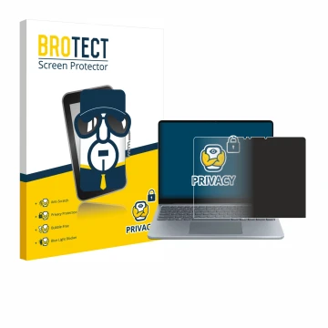 Front side of a product packaging with the brand logo BROTECT. Next to it is the device Microsoft Surface Laptop 13