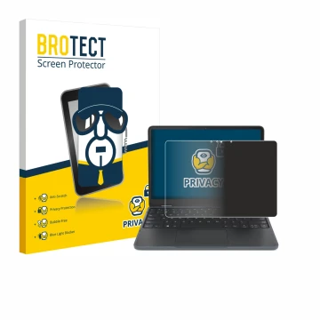 Front side of a product packaging with the brand logo BROTECT. Next to it is the device Lenovo 500w Yoga Gen 4 shown with the 