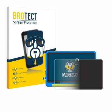 Front side of a product packaging with the brand logo BROTECT. Next to it is the device Happybe Kids Tablet 10