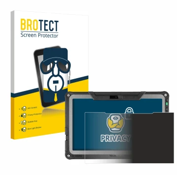 Front side of a product packaging with the brand logo BROTECT. Next to it is the device Getac F110 G7 shown with the correspon