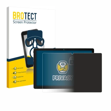 Front side of a product packaging with the brand logo BROTECT. Next to it is the device Yicty MB1001 10.1