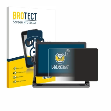 Front side of a product packaging with the brand logo BROTECT. Next to it is the device Feelworld LUT 11H 10.1