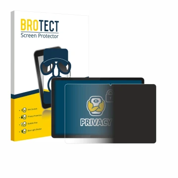 Front side of a product packaging with the brand logo BROTECT. Next to it is the device Lenovo Tab K12 ZAGJ0153SE shown with t