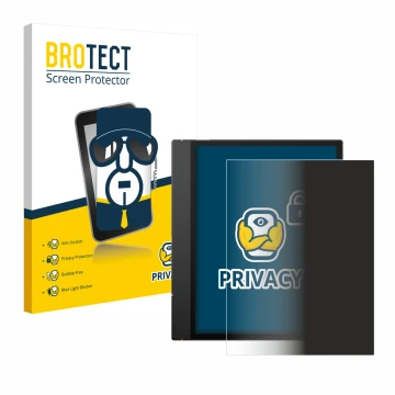 Front side of a product packaging with the brand logo BROTECT. Next to it is the device Boox Note Air 5 C shown with the corre