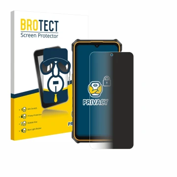 Front side of a product packaging with the brand logo BROTECT. Next to it is the device Ulefone RugKing 3 Pro shown with the c