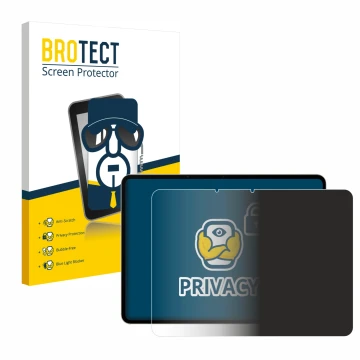 Front side of a product packaging with the brand logo BROTECT. Next to it is the device realme Pad 3 shown with the correspond