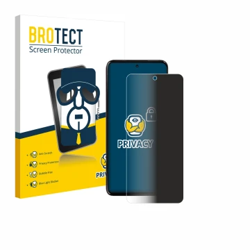 Front side of a product packaging with the brand logo BROTECT. Next to it is the device Motorola Moto G17 Power shown with the