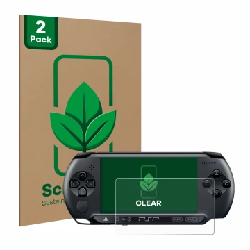 Front side of a product packaging with the brand logo ScreenLeaf. Next to it is the device Sony PSP 1004 shown with the corres