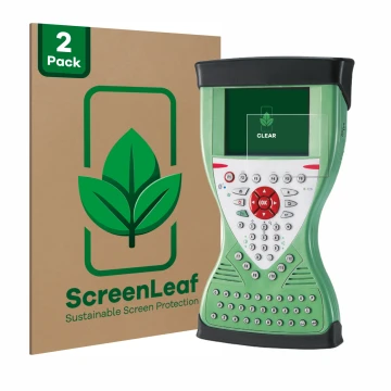 Front side of a product packaging with the brand logo ScreenLeaf. Next to it is the device Leica Viva Controller CS15 shown wi