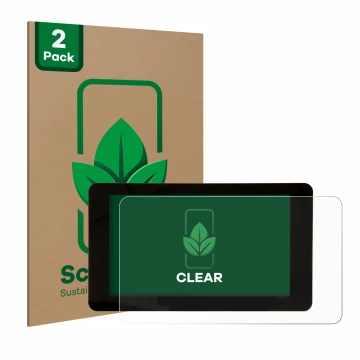 Front side of a product packaging with the brand logo ScreenLeaf. Next to it is the device Raspberry Pi Touchscreen 7