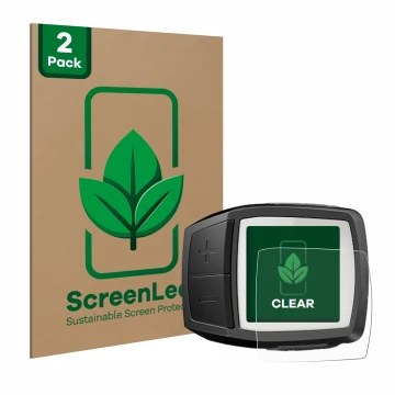 Front side of a product packaging with the brand logo ScreenLeaf. Next to it is the device Bosch Purion shown with the corresp