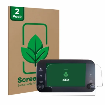 Front side of a product packaging with the brand logo ScreenLeaf. Next to it is the device Fiat Tipo 2016-2019 Uconnet 7