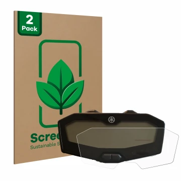 Front side of a product packaging with the brand logo ScreenLeaf. Next to it is the device Yamaha MT-07 2018-2020 shown with t