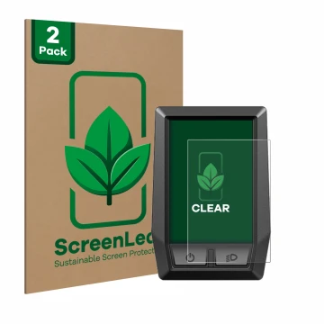 Front side of a product packaging with the brand logo ScreenLeaf. Next to it is the device Bosch Kiox shown with the correspon