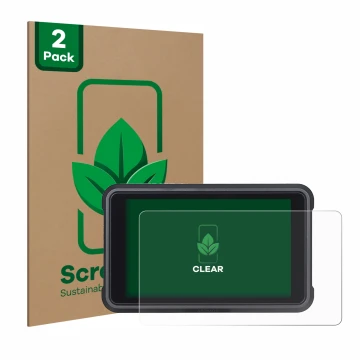 Front side of a product packaging with the brand logo ScreenLeaf. Next to it is the device Atomos Ninja V shown with the corre
