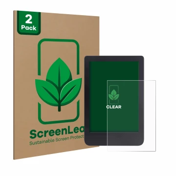 Front side of a product packaging with the brand logo ScreenLeaf. Next to it is the device Tolino Shine 3 shown with the corre