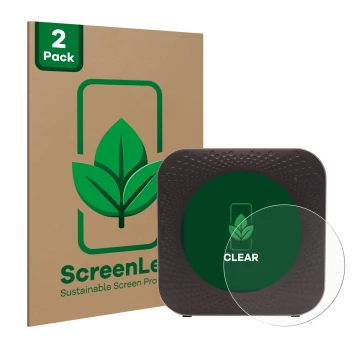 Front side of a product packaging with the brand logo ScreenLeaf. Next to it is the device Netgear Nighthawk M1 shown with the