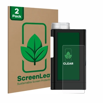 Front side of a product packaging with the brand logo ScreenLeaf. Next to it is the device Mylife YpsoPump shown with the corr