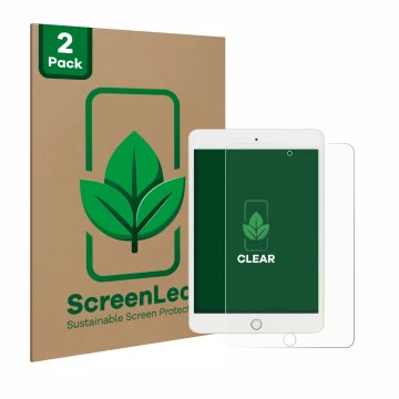 Front side of a product packaging with the brand logo ScreenLeaf. Next to it is the device Apple iPad Mini 5 2019 (5th. Gen.) 