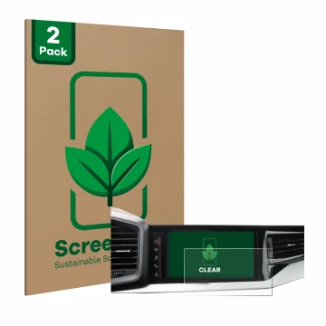 Front side of a product packaging with the brand logo ScreenLeaf. Next to it is the device Audi A1 Sportback 2019 MMI Navigati