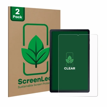 Front side of a product packaging with the brand logo ScreenLeaf. Next to it is the device Samsung Galaxy Tab S6 Lite LTE 2020