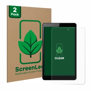 Front side of a product packaging with the brand logo ScreenLeaf. Next to it is the device Huawei MediaPad M5 Lite 8