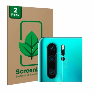 Front side of a product packaging with the brand logo ScreenLeaf. Next to it is the device Huawei P30 Pro New Edition (ONLY Ca