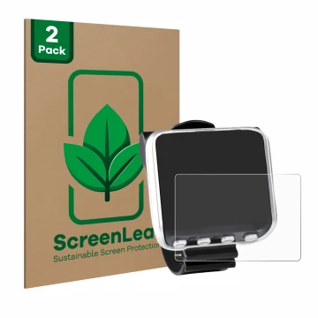 Front side of a product packaging with the brand logo ScreenLeaf. Next to it is the device Mares Genius shown with the corresp