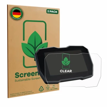 Front side of a product packaging with the brand logo ScreenLeaf. Next to it is the device Ducati Streetfighter V4 2020 Speedo