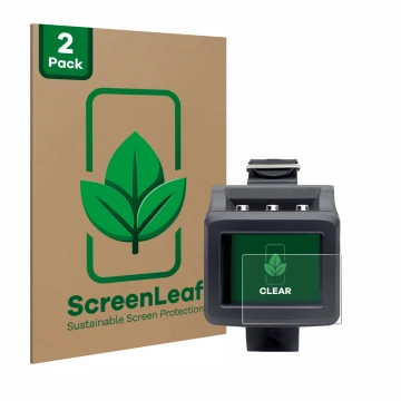 Front side of a product packaging with the brand logo ScreenLeaf. Next to it is the device Uwatec Galileo G2 shown with the co