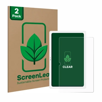 Front side of a product packaging with the brand logo ScreenLeaf. Next to it is the device Samsung Galaxy Tab A7 10.4 WiFi 202