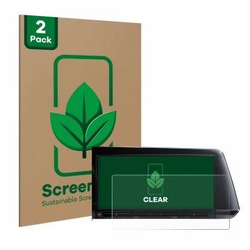 Front side of a product packaging with the brand logo ScreenLeaf. Next to it is the device Volkswagen Golf 8 2020 Discover Pro