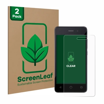 Front side of a product packaging with the brand logo ScreenLeaf. Next to it is the device Omnipod Dash shown with the corresp