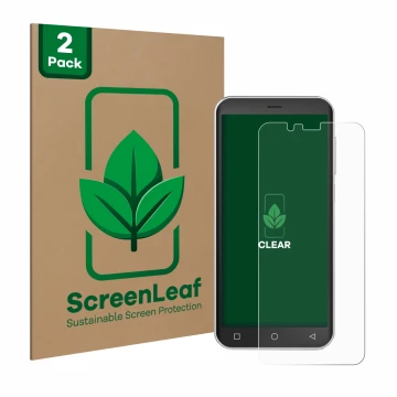 Front side of a product packaging with the brand logo ScreenLeaf. Next to it is the device Emporia Smart 4 shown with the corr