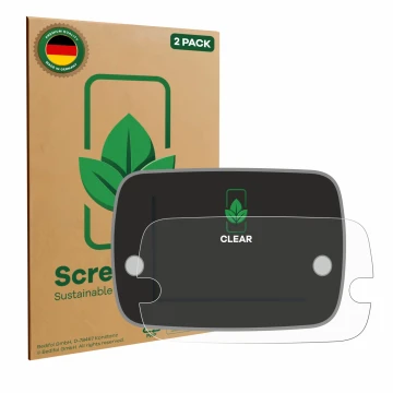 Front side of a product packaging with the brand logo ScreenLeaf. Next to it is the device Fiat 500 Series 8 2020 Uconnect 7
