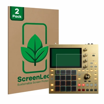 Front side of a product packaging with the brand logo ScreenLeaf. Next to it is the device Akai MPC One shown with the corresp