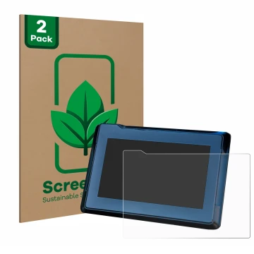 Front side of a product packaging with the brand logo ScreenLeaf. Next to it is the device KTM 1290 Super Adventure R 2021 TFT