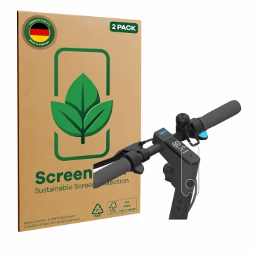 Front side of a product packaging with the brand logo ScreenLeaf. Next to it is the device Segway Ninebot KickScooter MAX G30D