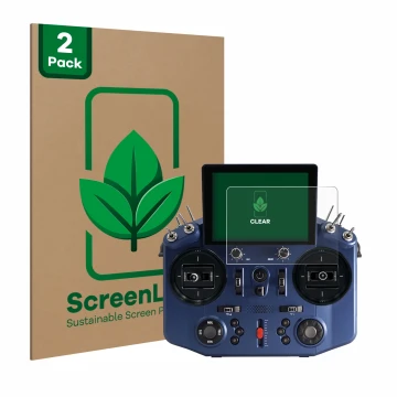 Front side of a product packaging with the brand logo ScreenLeaf. Next to it is the device FrSky Tandem X20S shown with the co